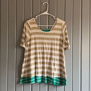 Tan and Turquoise Anthropologie Blouse